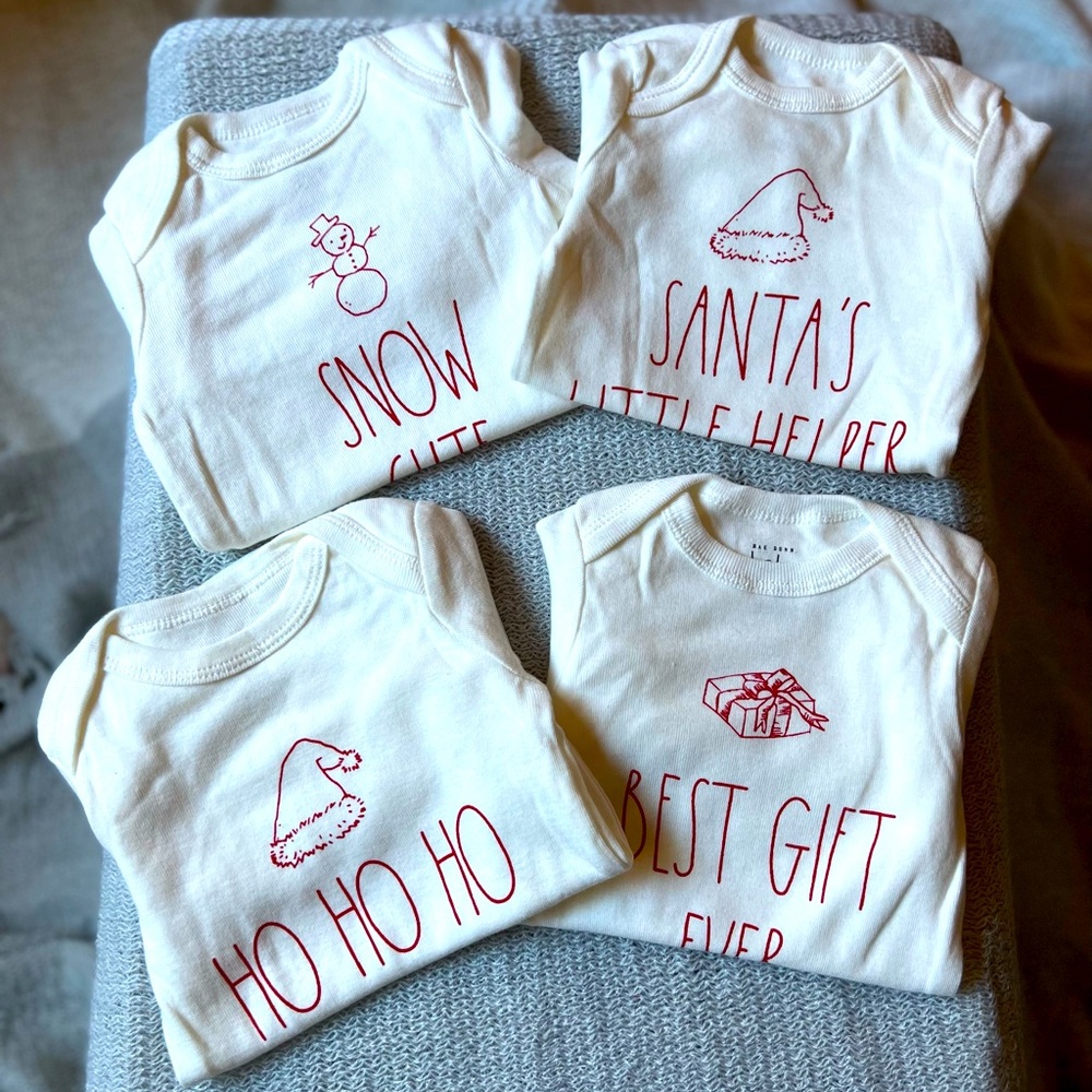 Rae Dunn Baby Christmas Onesies + Hat 3-6 months